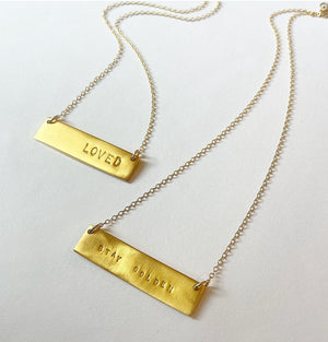 Personalized gold LOVED bar necklace