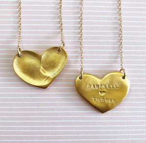 Fingerprint heart necklace, gold prints of love heart necklace, jewelry with a personal touch, heart necklace, personalized jewelry 