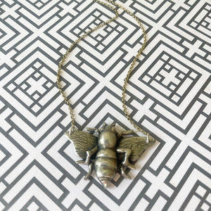 Bee, necklace, hand sculpted, sculpture, statement, large bee necklace, handmade, cast pewter